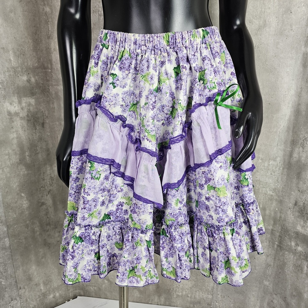 Vintage Hanndmade Womens M Purple Floral Circle Square Dance Cottagecore Skirt